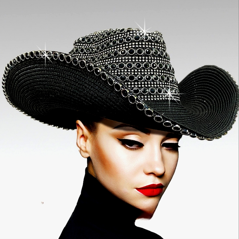 Exquisite Couture Handmade Pave Jeweled Beyoncé Inspired Cowboy Hat Coun…